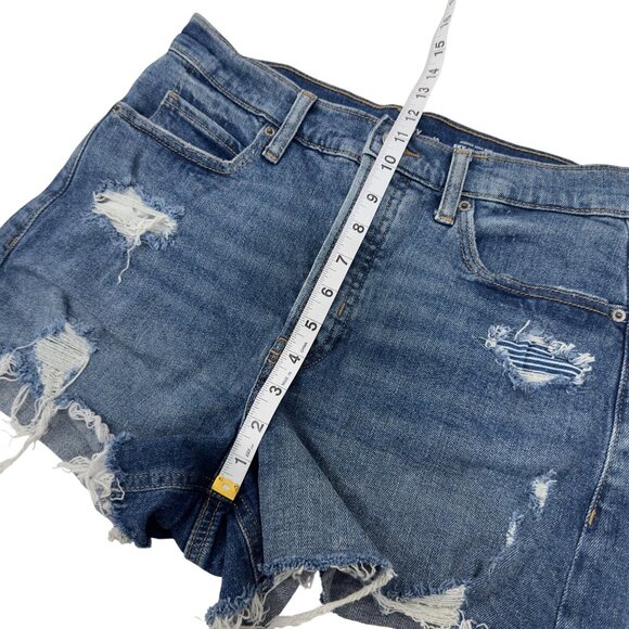Old Navy Womens Distressed Denim High Rise Shorts Size 10 Sky-Hi A-Line - Picture 8 of 9